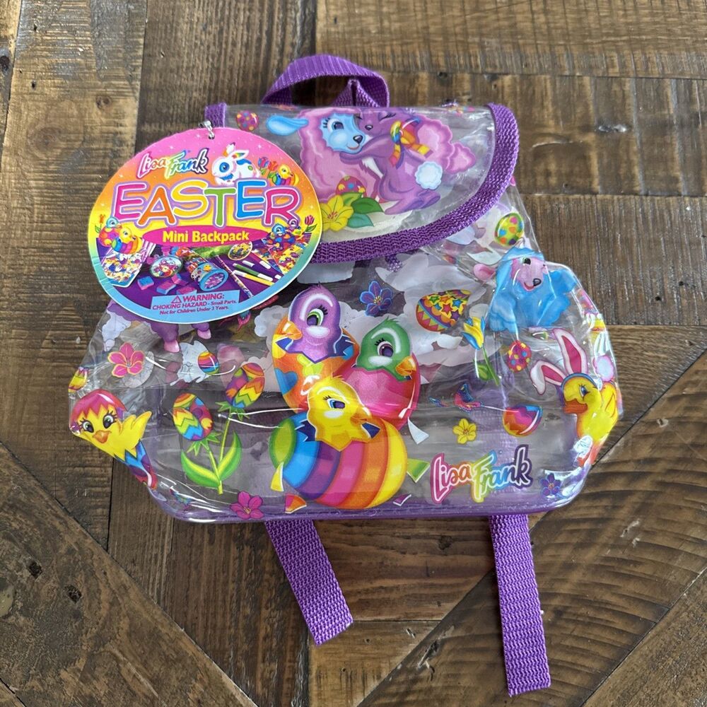 Vintage Lisa Frank Easter Bunnies Chick Treasure Tote Mini Backpack 10” Rare
